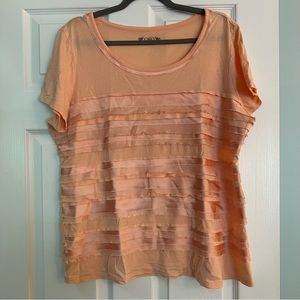 Cato 18 peach tee with layered ribbon front